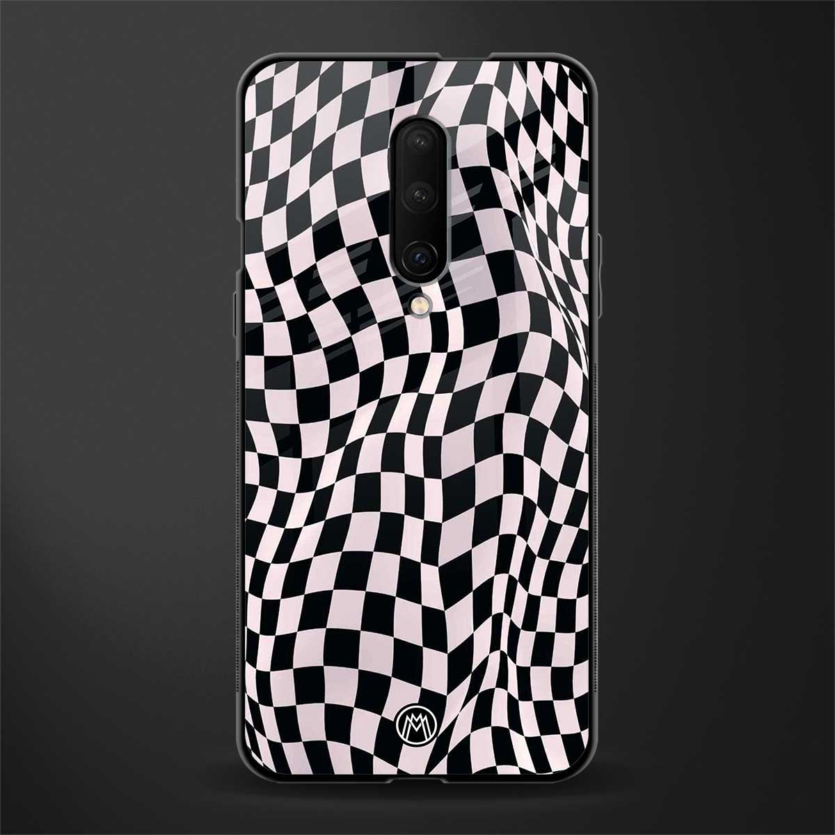 trippy b&w check pattern glass case for oneplus 7 pro image