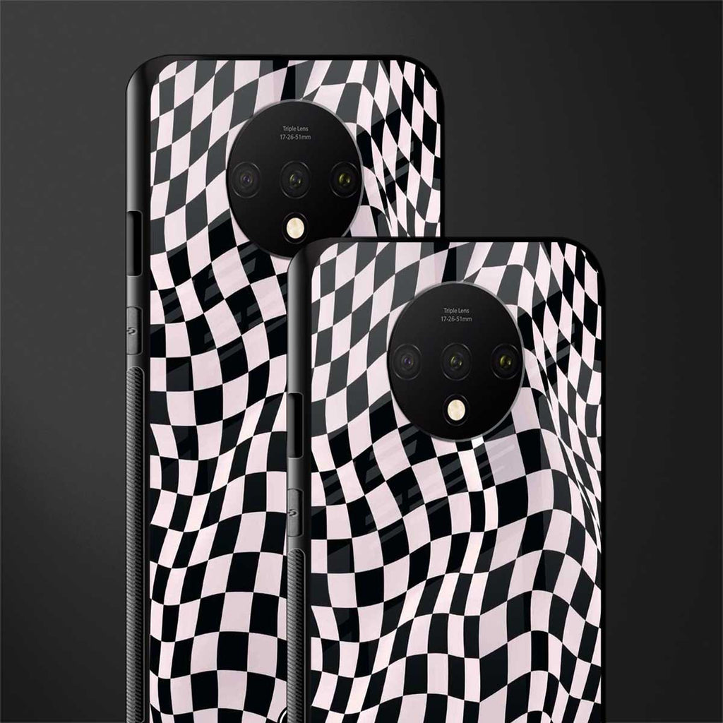 trippy b&w check pattern glass case for oneplus 7t image-2