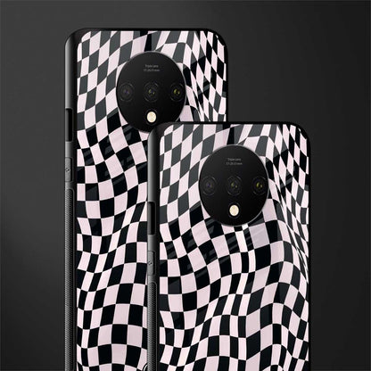 trippy b&w check pattern glass case for oneplus 7t image-2
