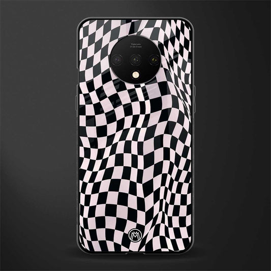 trippy b&w check pattern glass case for oneplus 7t image