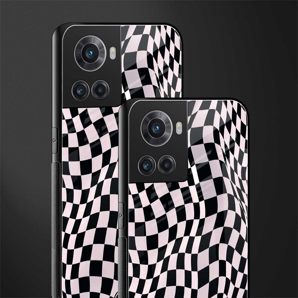 trippy b&w check pattern back phone cover | glass case for oneplus 10r 5g