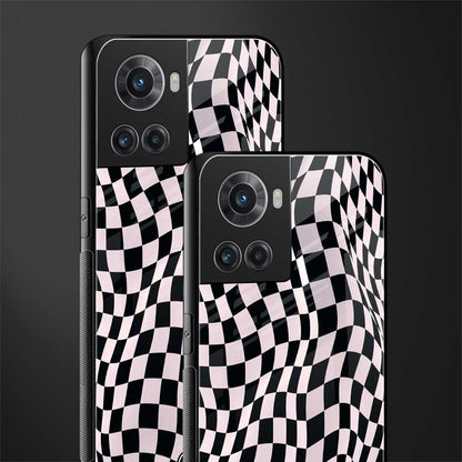trippy b&w check pattern back phone cover | glass case for oneplus 10r 5g