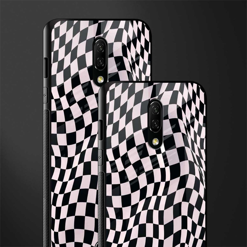 trippy b&w check pattern glass case for oneplus 7 image-2