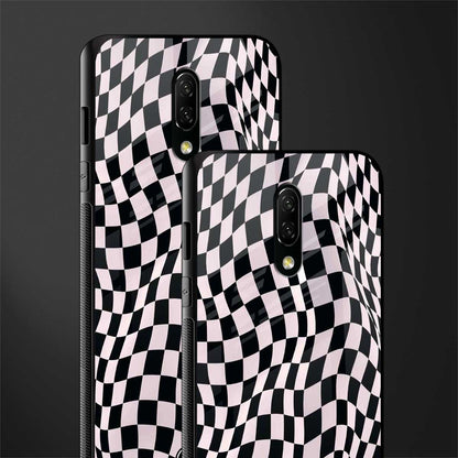 trippy b&w check pattern glass case for oneplus 7 image-2