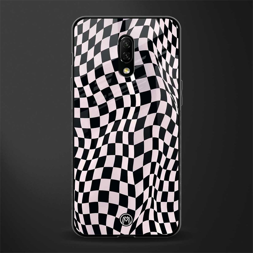 trippy b&w check pattern glass case for oneplus 7 image