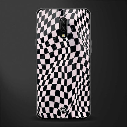 trippy b&w check pattern glass case for oneplus 7 image