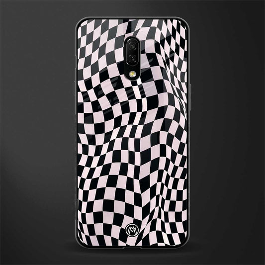 trippy b&w check pattern glass case for oneplus 7 image