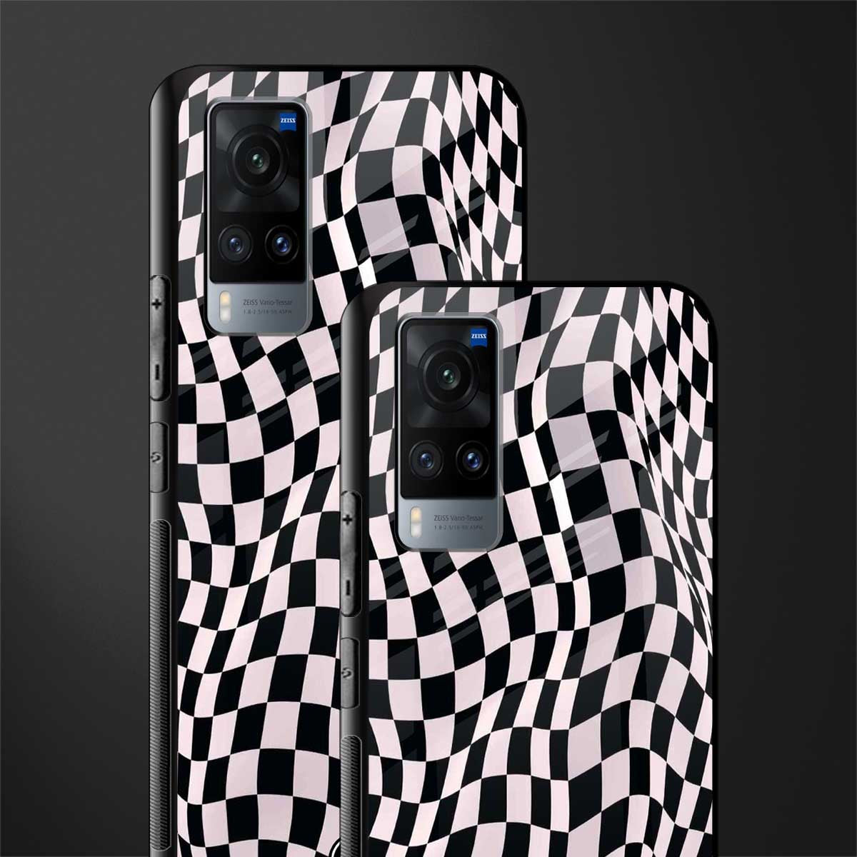trippy b&w check pattern glass case for vivo x60 image-2