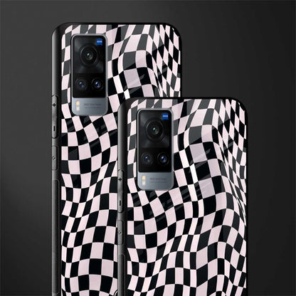 trippy b&w check pattern glass case for vivo x60 image-2