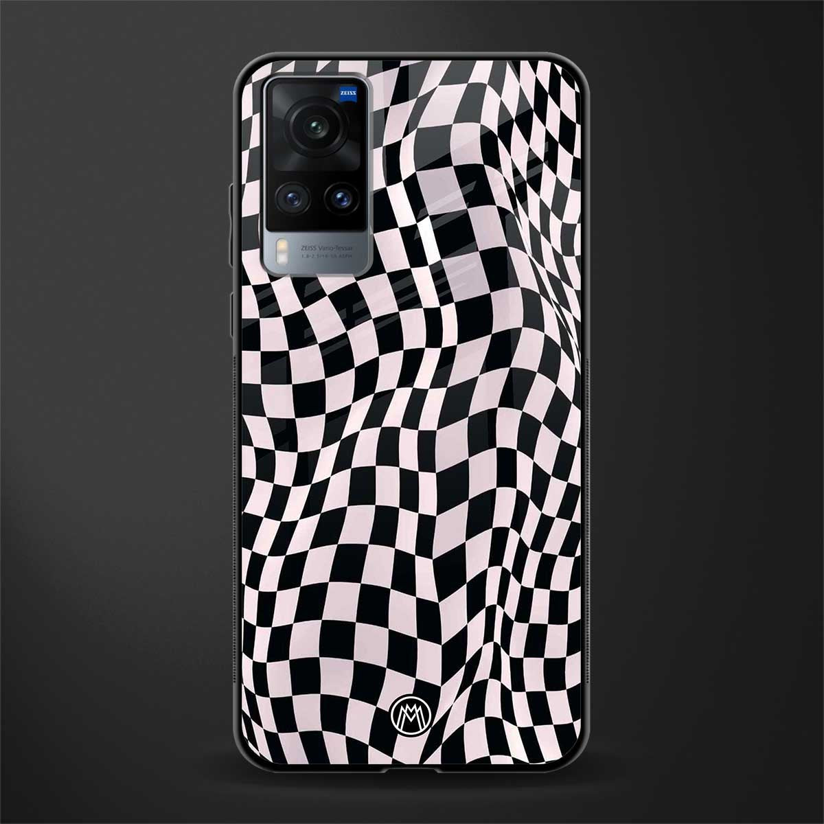 trippy b&w check pattern glass case for vivo x60 image