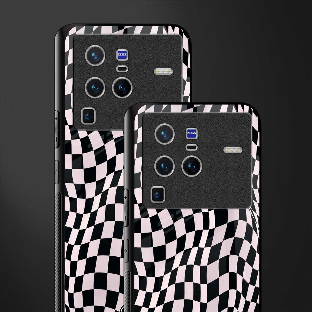 trippy b&w check pattern glass case for vivo x80 pro 5g image-2