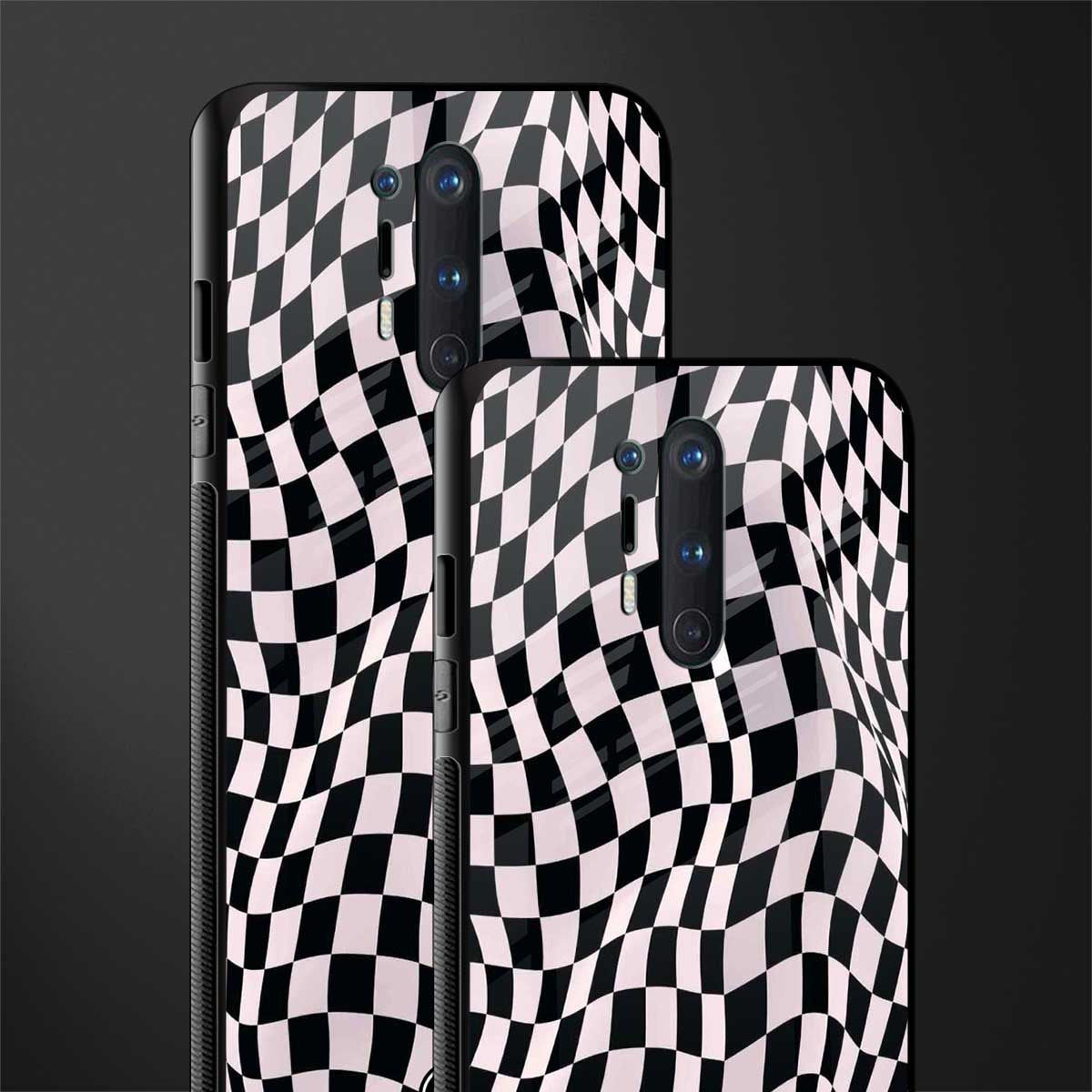 trippy b&w check pattern glass case for oneplus 8 pro image-2
