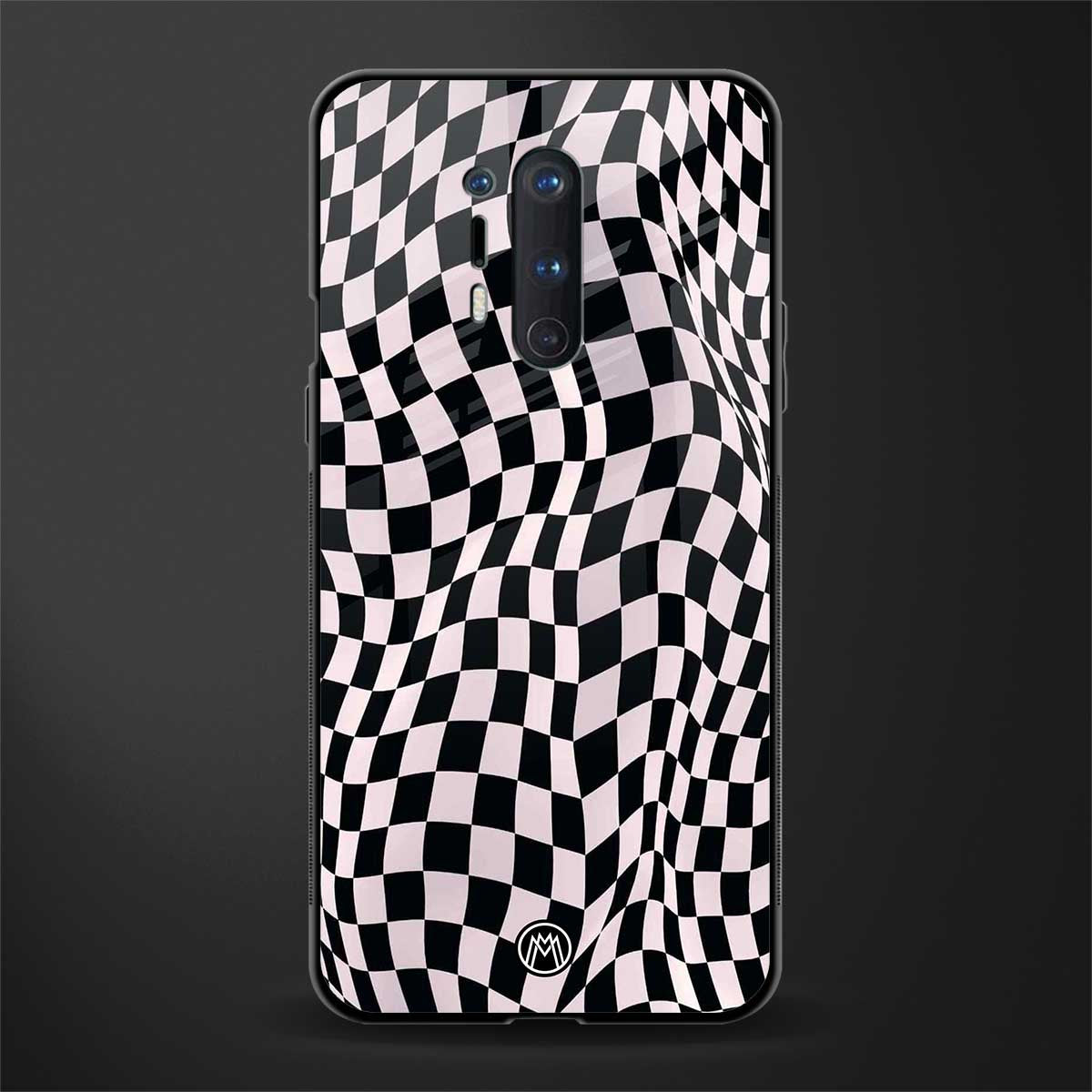 trippy b&w check pattern glass case for oneplus 8 pro image