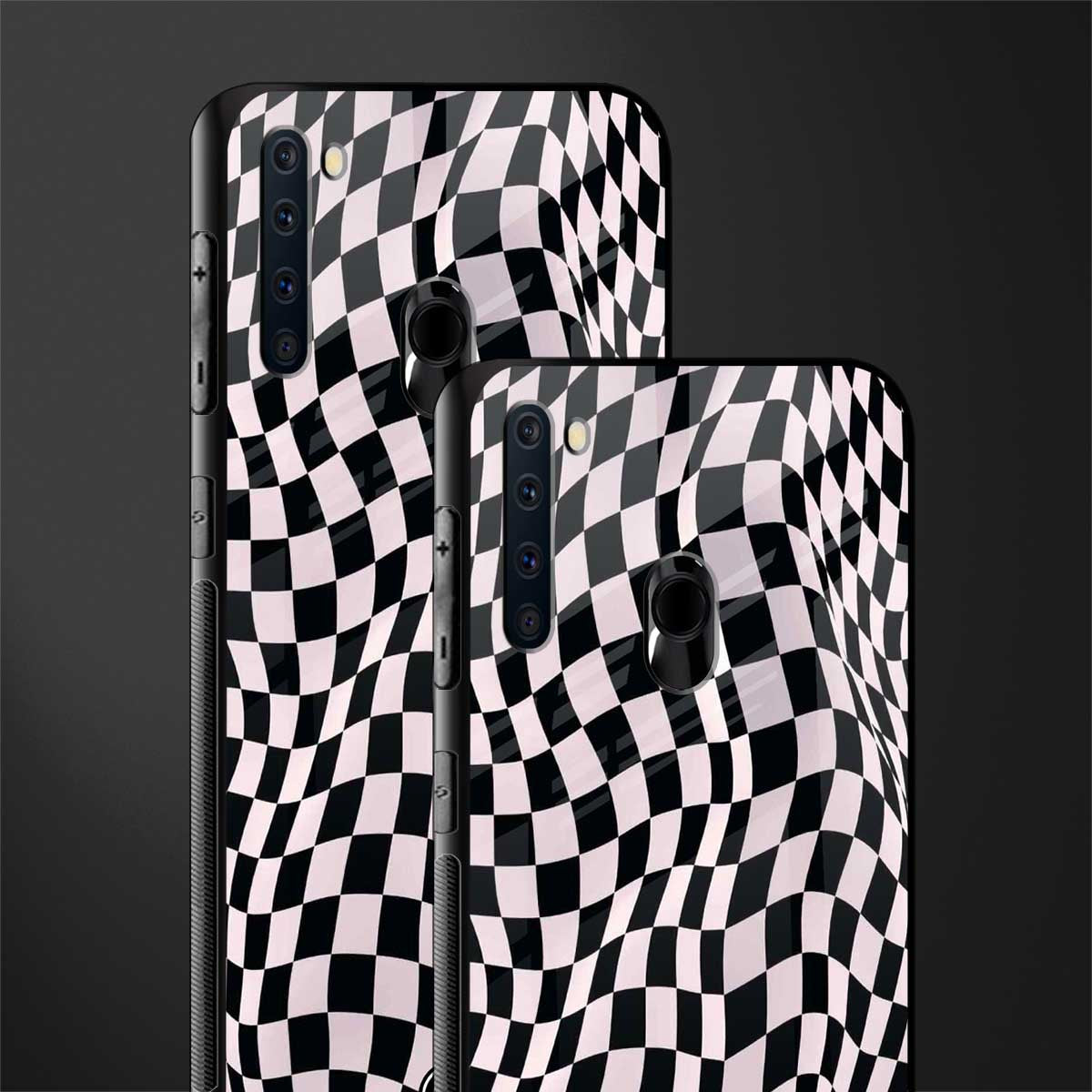 trippy b&w check pattern glass case for samsung a21 image-2