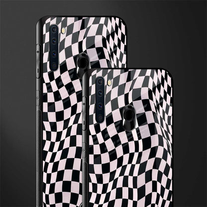 trippy b&w check pattern glass case for samsung a21 image-2