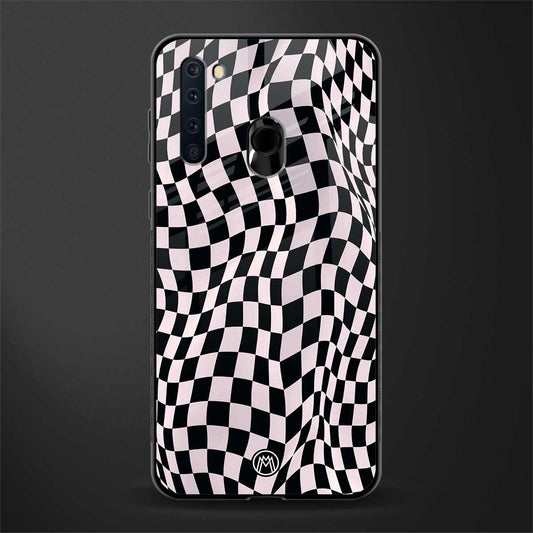 trippy b&w check pattern glass case for samsung a21 image