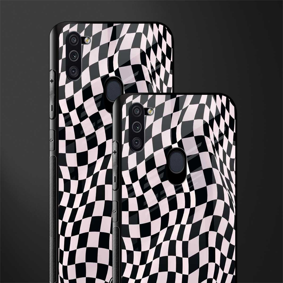 trippy b&w check pattern glass case for samsung a11 image-2