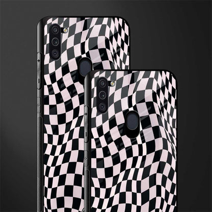 trippy b&w check pattern glass case for samsung a11 image-2