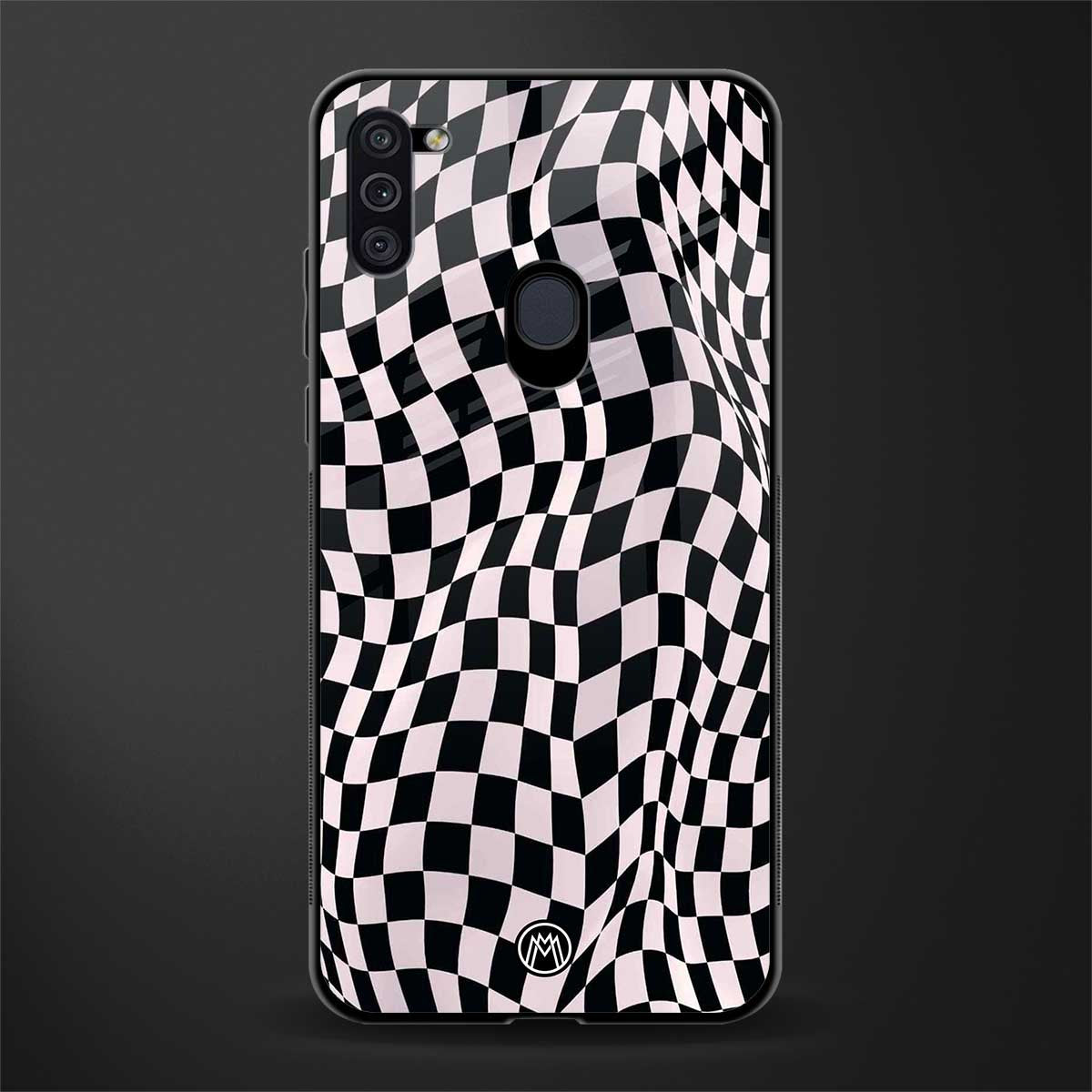 trippy b&w check pattern glass case for samsung a11 image