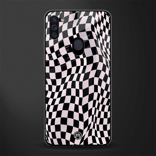 trippy b&w check pattern glass case for samsung a11 image