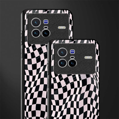 trippy b&w check pattern glass case for vivo x80 image-2