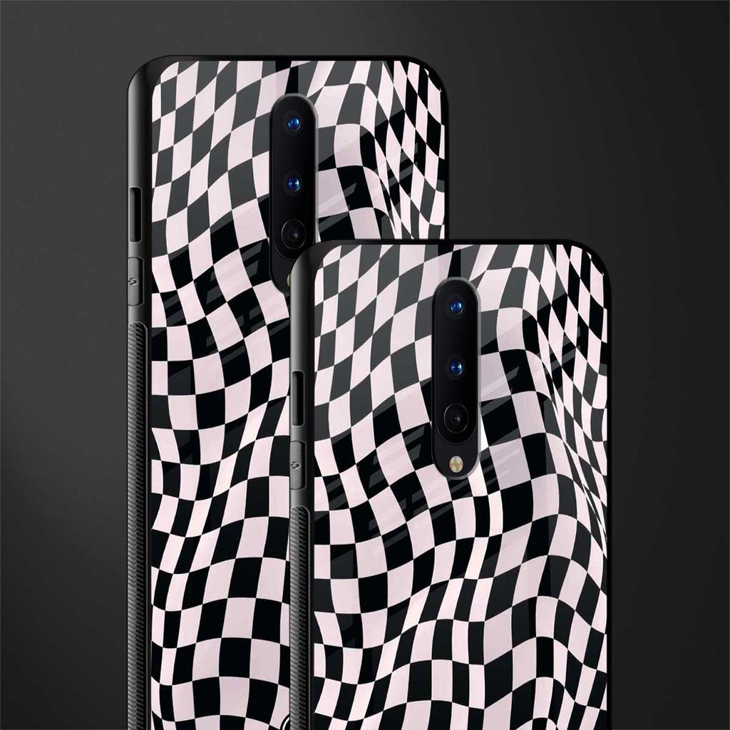 trippy b&w check pattern glass case for oneplus 8 image-2