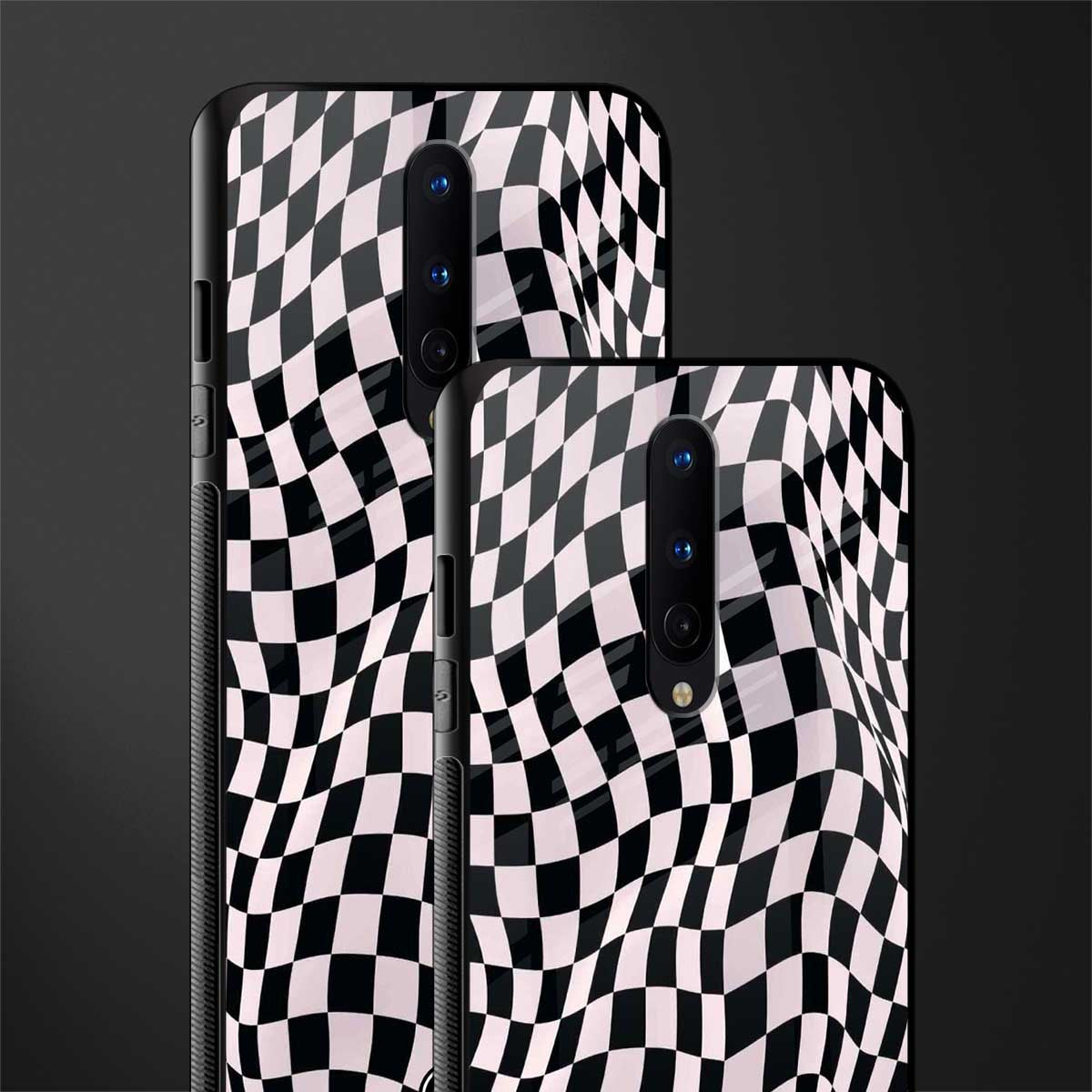 trippy b&w check pattern glass case for oneplus 8 image-2