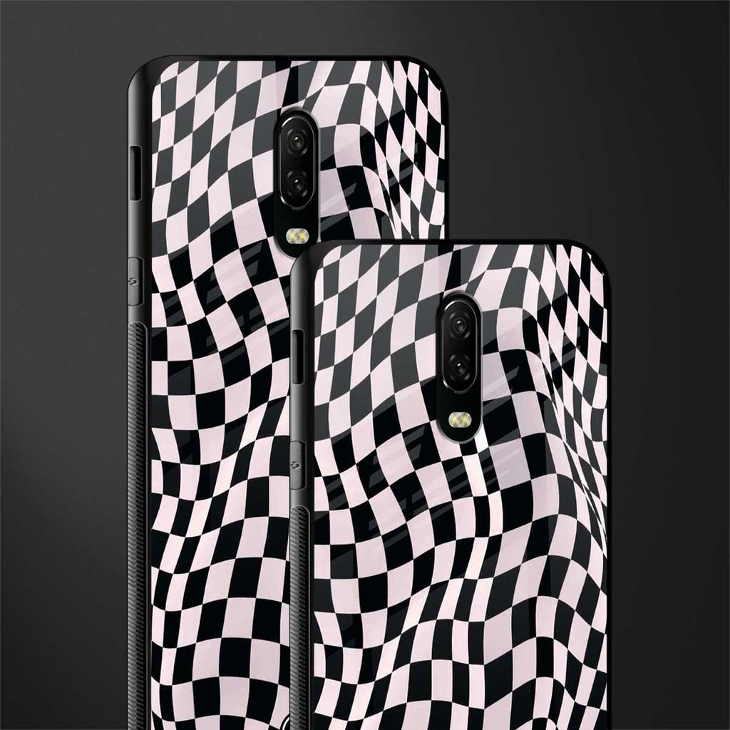 trippy b&w check pattern glass case for oneplus 6t image-2