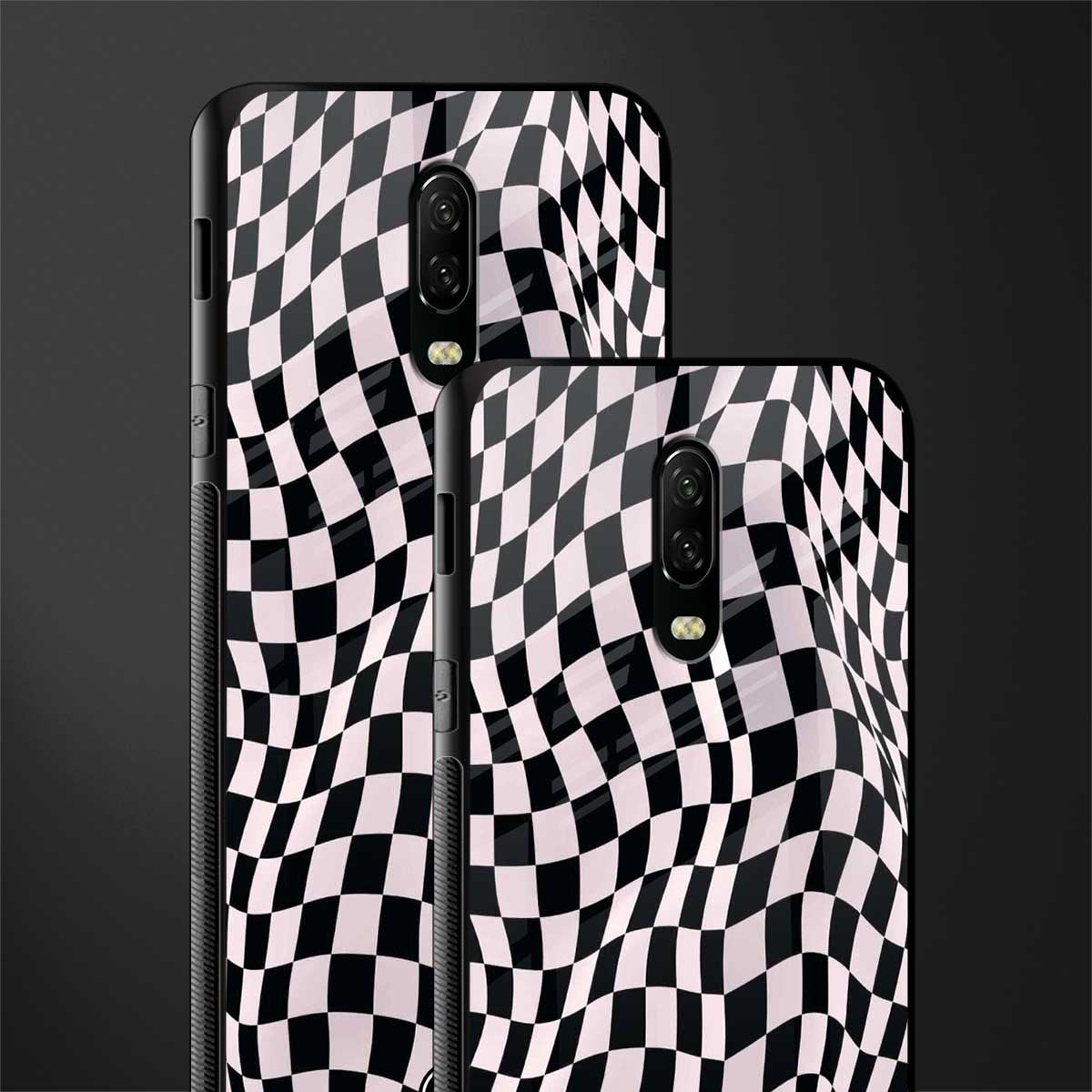 trippy b&w check pattern glass case for oneplus 6t image-2