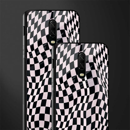 trippy b&w check pattern glass case for oneplus 6t image-2