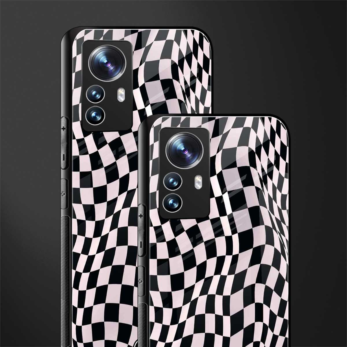 trippy b&w check pattern back phone cover | glass case for xiaomi 12 pro