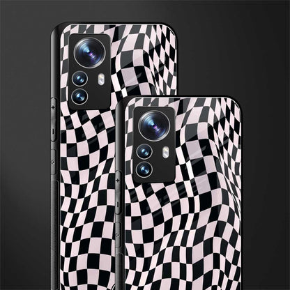 trippy b&w check pattern back phone cover | glass case for xiaomi 12 pro