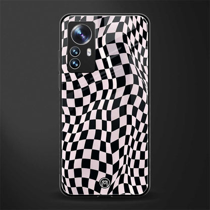 trippy b&w check pattern back phone cover | glass case for xiaomi 12 pro