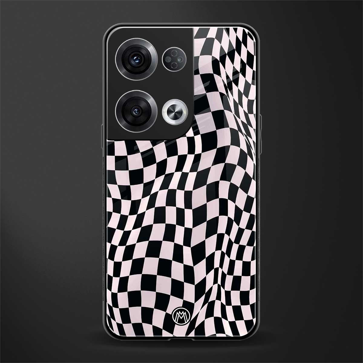 trippy b&w check pattern back phone cover | glass case for oppo reno 8