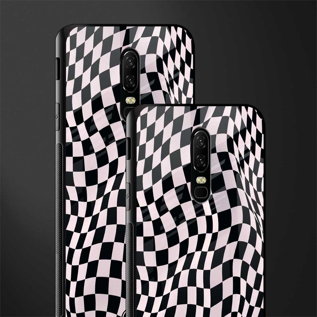 trippy b&w check pattern glass case for oneplus 6 image-2