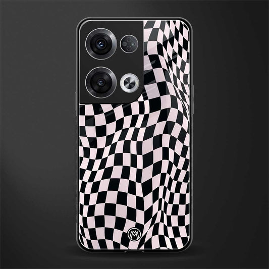 trippy b&w check pattern back phone cover | glass case for oppo reno 8 pro
