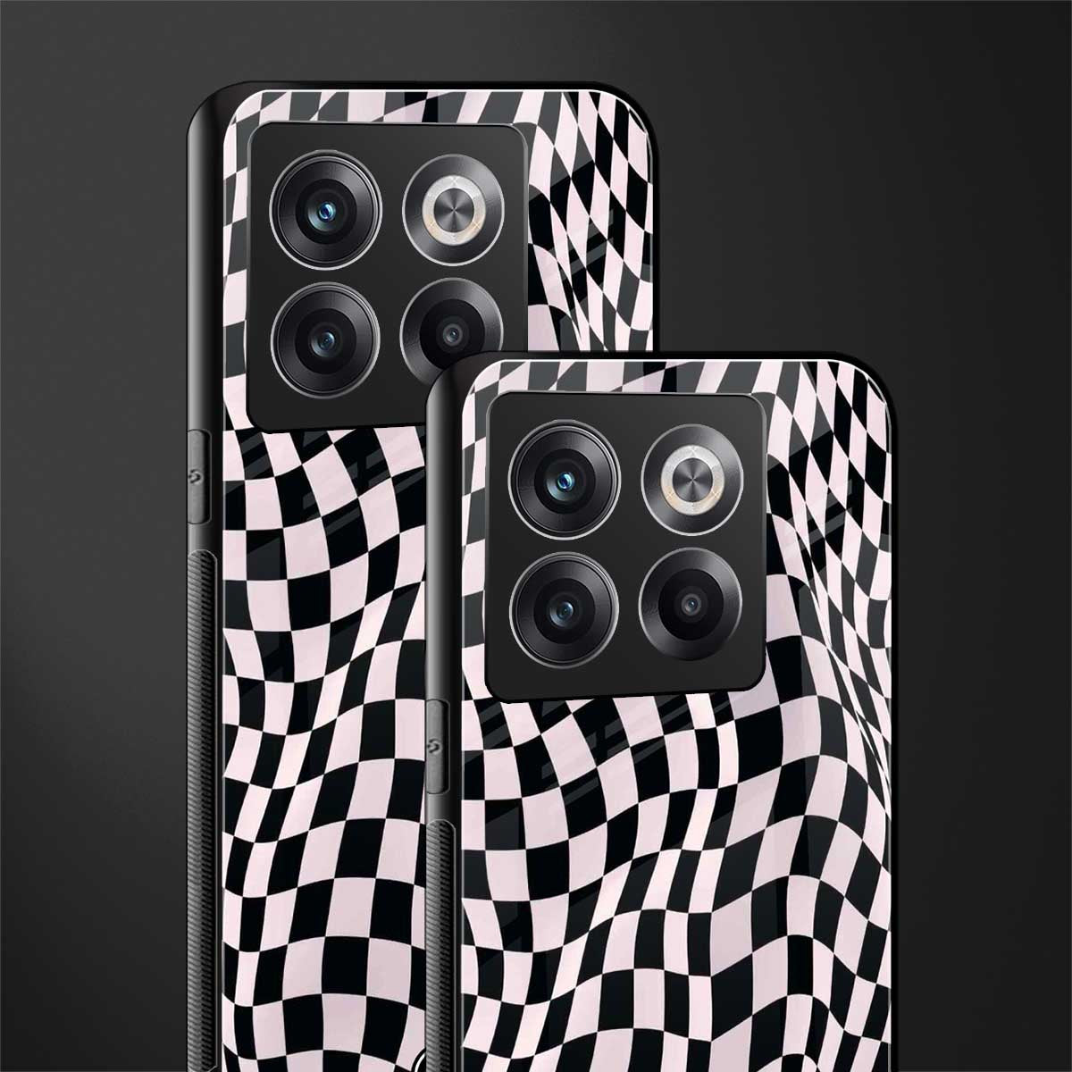 trippy b&w check pattern back phone cover | glass case for oneplus 10t