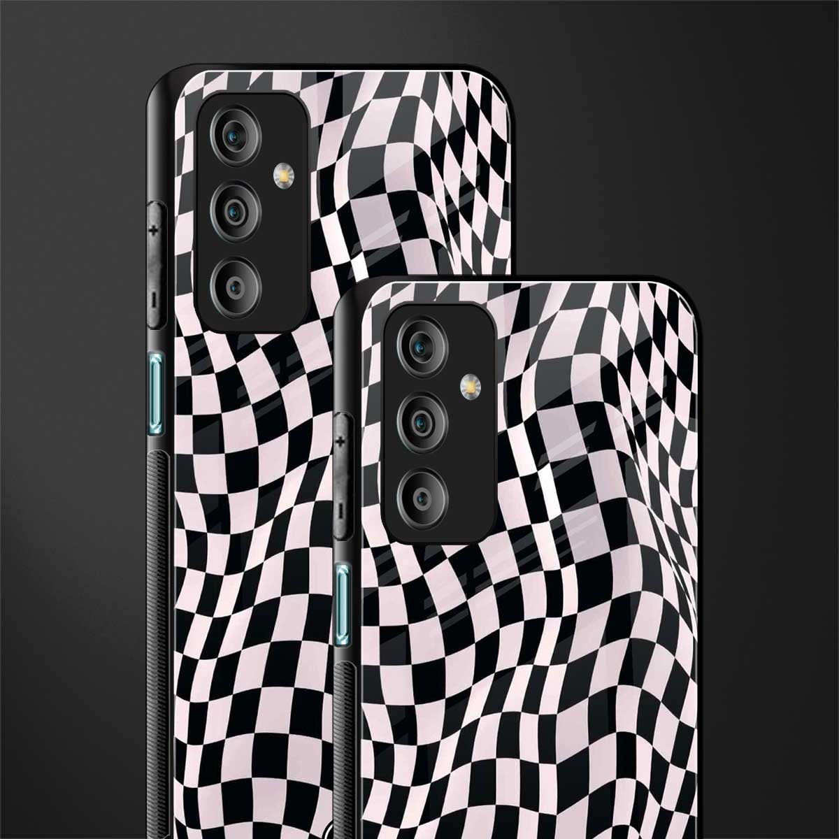 trippy b&w check pattern back phone cover | glass case for samsung galaxy f23 5g