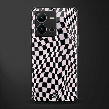trippy b&w check pattern back phone cover | glass case for vivo v25-5g