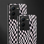 trippy b&w check pattern back phone cover | glass case for vivo v25 pro 5g
