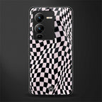 trippy b&w check pattern back phone cover | glass case for vivo v25 pro 5g