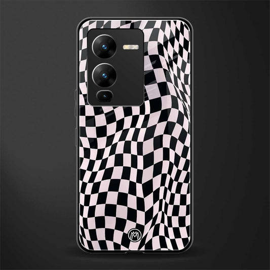 trippy b&w check pattern back phone cover | glass case for vivo v25 pro 5g