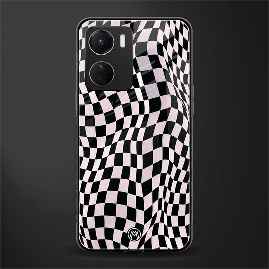 trippy b&w check pattern back phone cover | glass case for vivo y16