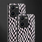 trippy b&w check pattern back phone cover | glass case for vivo y35 4g