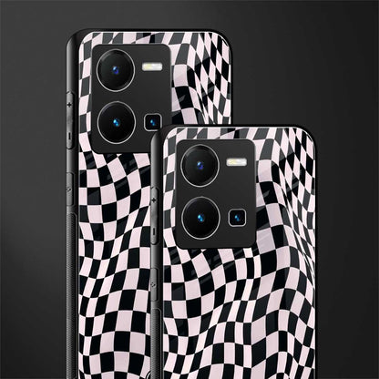 trippy b&w check pattern back phone cover | glass case for vivo y35 4g