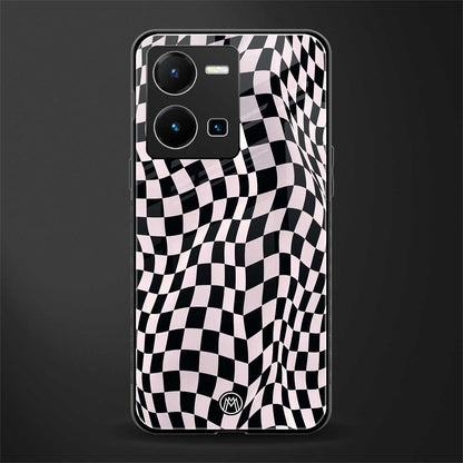 trippy b&w check pattern back phone cover | glass case for vivo y35 4g