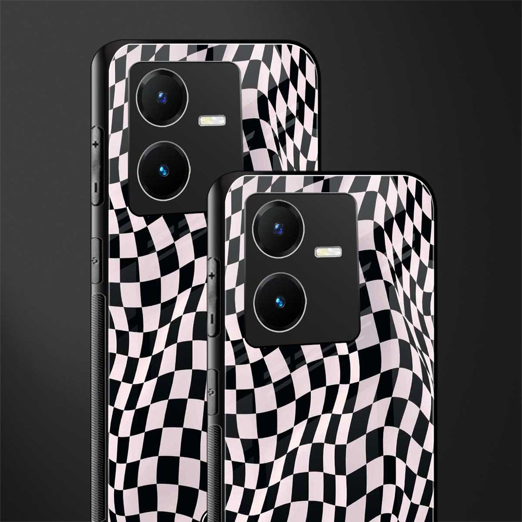 trippy b&w check pattern back phone cover | glass case for vivo y22
