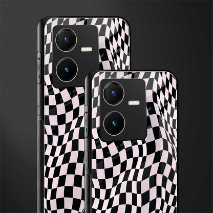 trippy b&w check pattern back phone cover | glass case for vivo y22