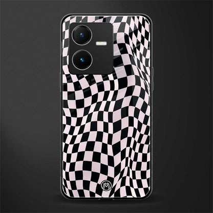 trippy b&w check pattern back phone cover | glass case for vivo y22