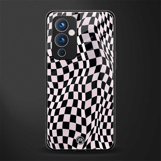 trippy b&w check pattern back phone cover | glass case for oneplus 9